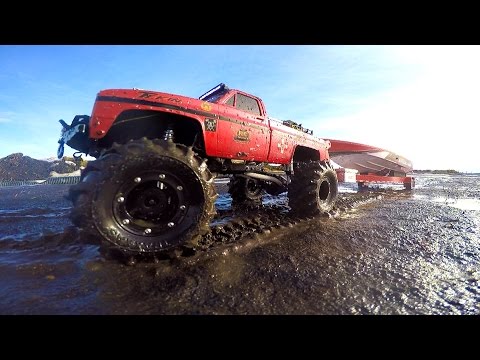 RC ADVENTURES - Mega Mud Truck Blows Motor pulling Speed Boat - UCxcjVHL-2o3D6Q9esu05a1Q