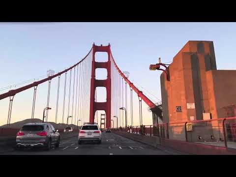 Driving North Across the Golden Gate Bridge from San Francisco at Sunset *GOLDEN HOUR*