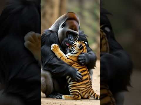 Gorilla playing with Tiger Cub #shortsfeed #shortvideo #shorts #wildlife
