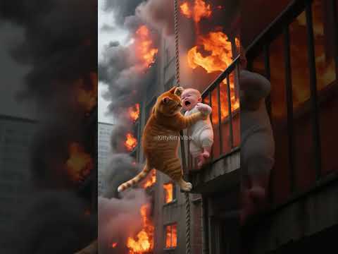 Orange Cat Saved a Baby. #cat #catcooking #funnycats #midjourney #catai #ai #aivideo #shorts