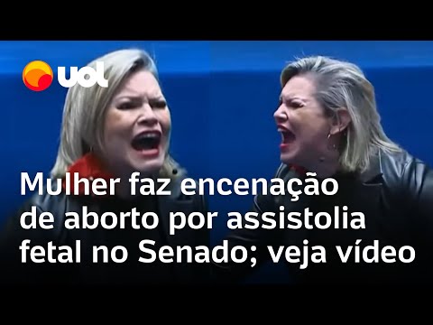 Contadora de histórias encena aborto por assistolia fetal e interpreta feto no Senado; veja vídeo