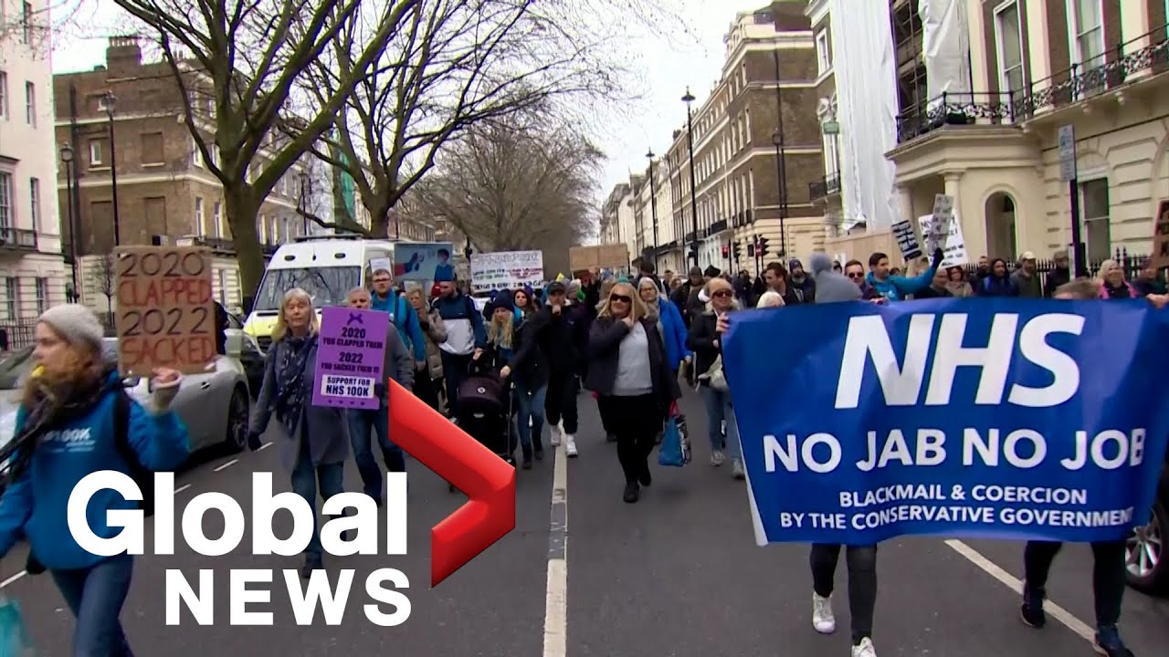 Some UK NHS health-care workers protest against vaccine mandates in London