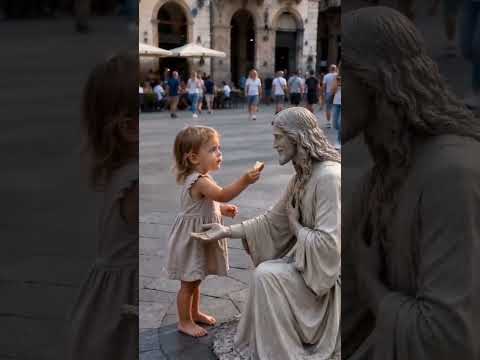 O encontro emocionante desta menina com a estátua #estátua #criança