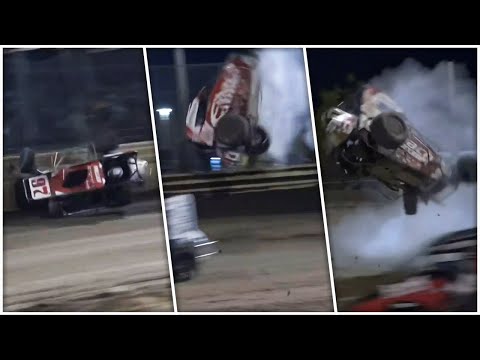 Gavin Miller Walks Away From Terrifying Crash | 2023 USAC Midgets at Merced Speedway - dirt track racing video image
