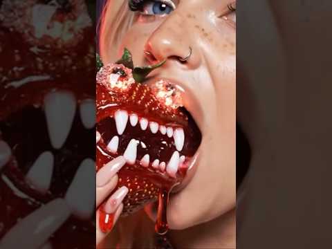 VAMPIRE STRAWBERRY 🍓 #aiasmr #mukbang #eating #aigenerated #halloweenasmr #strawberry #veo3