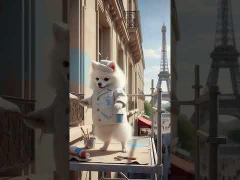 A dog is painting in Paris #ai #cute #dog #pomeranian #Paris #painting #shorts #eiffeltower