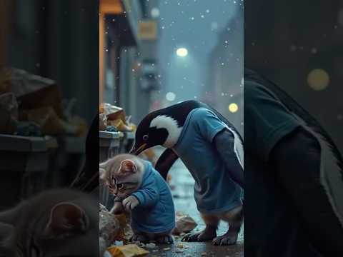Sad Kitten and Penguin Eat From Trash While Rich Cats Laugh #shorts #sadstory #emotionalshort