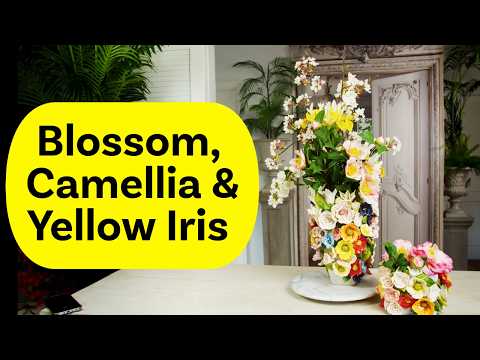 A Floral Design of Spring Blossom, Camelia and Yellow Iris