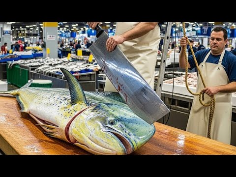 amazing mahi mahi giant cutting show you must see! 🍣⚡ #mahimahi #giantfish #cuttingshow #seafood