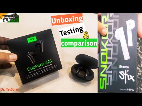 Mivi Duopods A25 Earbuds Unboxing & Comparison with Infinix Snokor Irocker stix in Hindi
