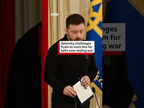 Zelensky challenges Putin to meet him for talks over ending war. #Ukraine #Russia #BBCNews