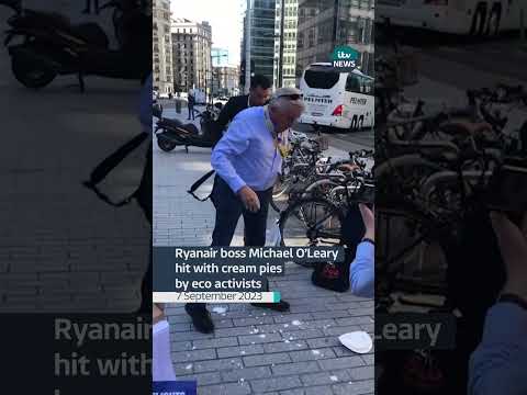 Ryanair boss Michael O’Leary hit with cream pies by eco activists  #activism #ryanair #brussels