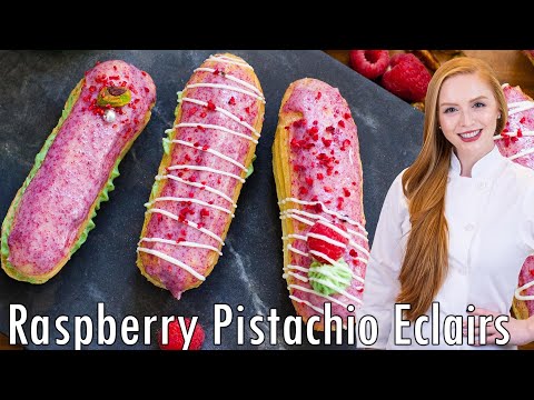 Raspberry Pistachio Eclairs