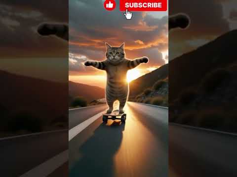 cute cat riding skateboarding