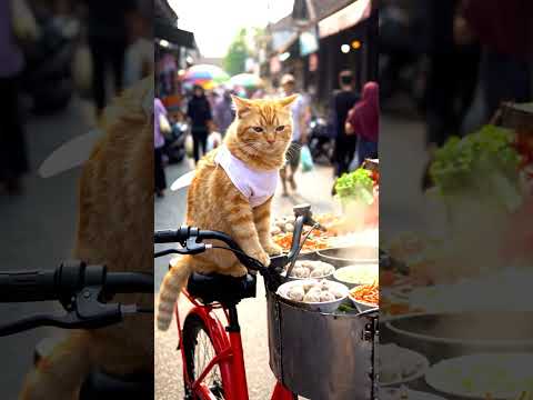 Orange cat sells meatballs #cat #kucinganggoralucudanimut #kucingbelangtiga