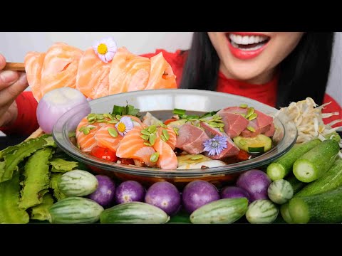 SALMON + HAMACHI + FRESH VEGGIES (ASMR EATING SOUNDS) NO TALKING | SAS-ASMR