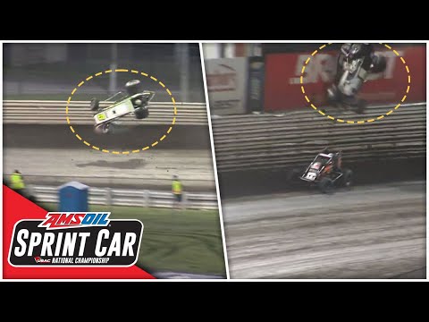 Pursley &amp; Chapple Walk Away After High-Flying USAC Crashes At Knoxville Raceway - dirt track racing video image