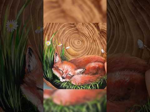 🦊 Relaxing Fox Painting on Wood | Cozy Art Process 🎨 #art #painting #shorts #fox