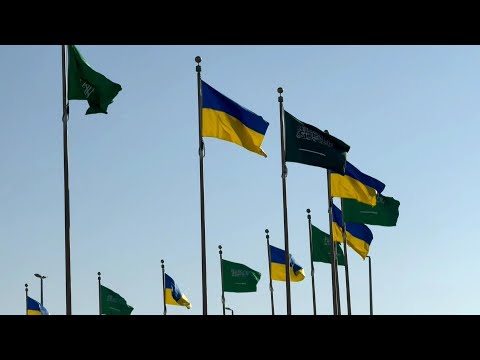 Ukrainian flags raised ahead of US-Ukrainian talks in Jeddah | AFP