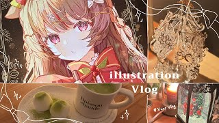イラストレーターの1日🎨🌼クリスマスイラストを描く🎄糖分がないとやってられない😵🍨【Vlog】