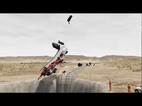 Train and Car vs Giant pit crashes Beamng drive