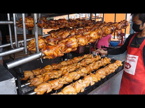 300마리씩 굽는! 초대형 숯불구이 치킨 / big scale charcoal grilled chicken - thai street food