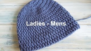 (crochet) How To - Crochet a Simple Beanie for Ladies - Mens Size (22"-24")