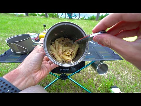 水戻しパスタとツナ缶で作る時短キャンプ飯！