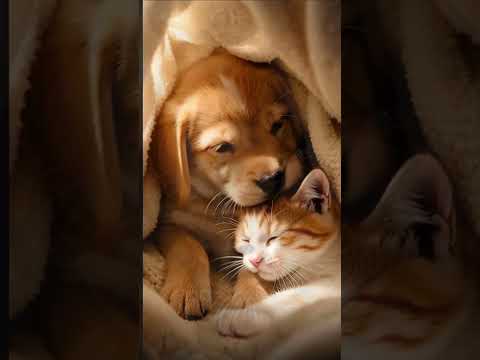The Sweetest Friendship Ever: Puppy and Kitten Cuddle Under the Blanket #cat #cute #funny #dog
