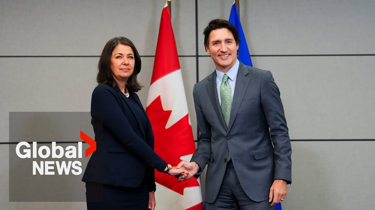 Trudeau, Alberta’s Danielle Smith share awkward handshake ahead of health-care summit
