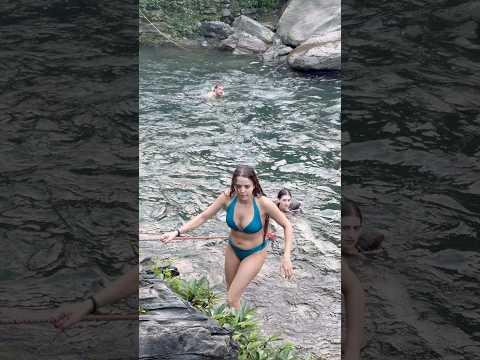 Beautiful Girl, Fearless Heart – Wild Falls Dive 💦 #nature #waterfall #travel