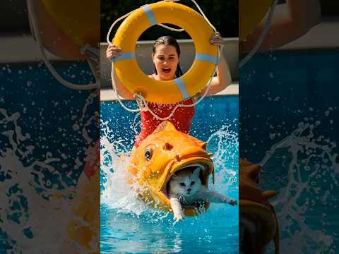 거대한 금붕어의 습격! 그녀는 단 한 번의 기회로 고양이를 구할 수 있을까? #catrescue #epicsave #motherhood #wildlife