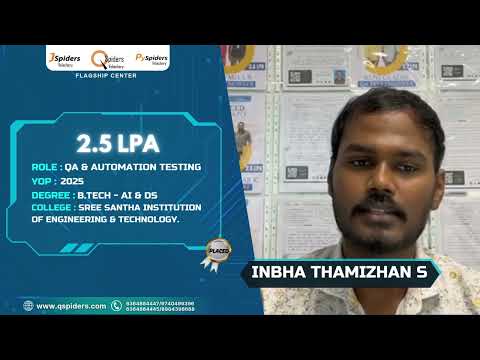 Congratulations, Inbha Thamizhan S, for getting placed as a QA & Automation Tester.