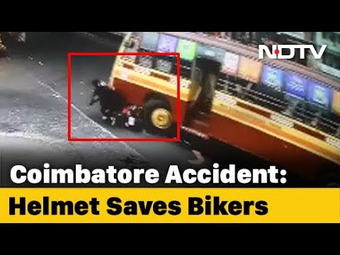 Video - Caught On Camera: MIRACULOUS Escape For Bikers After Bus Runs Over Them In Tamilnadu #India
