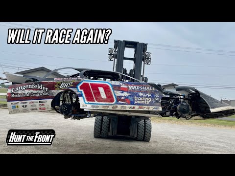 Close Look at Our Wrecked Race Car! Results of a Hard Crash at Eldora Speedway - dirt track racing video image