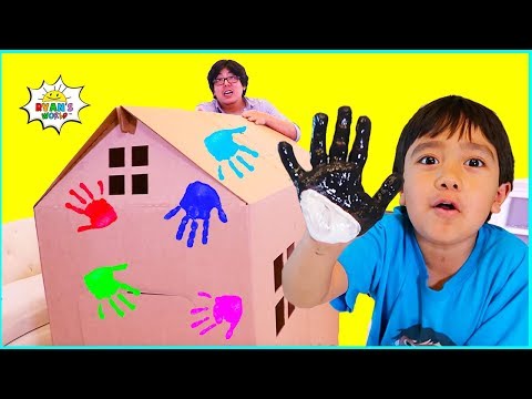 Ryan DIY Box Fort House Painting and Building with Daddy!!!