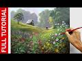 STEP-BY-STEP Tutorial Flower Garden in the Mountain  Full 50-Minute Acrylic Lesson