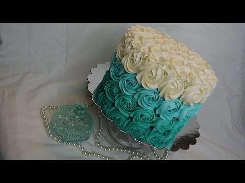 Teal Ombre Rosette Cake