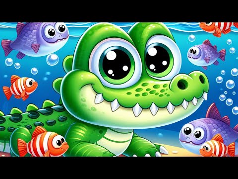Das kleine Krokodil spielt im Wasser mit den Fischen - Kinderlieder