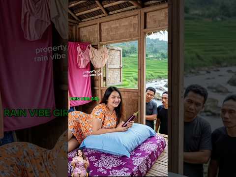 Heavy Rain in the Village Rice Fields with Cute Girl#rain #villagelife #shorts