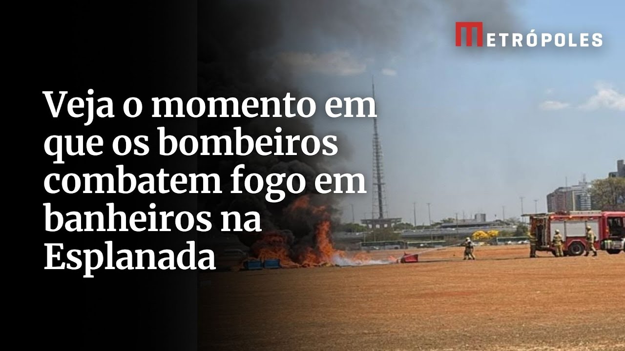 Veja o momento em que os bombeiros combatem fogo em banheiros na Esplanada