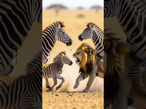 Zebra protecting his son from Lion 🦁#zebra #lion #shorts #shortsfeed #shortvideo