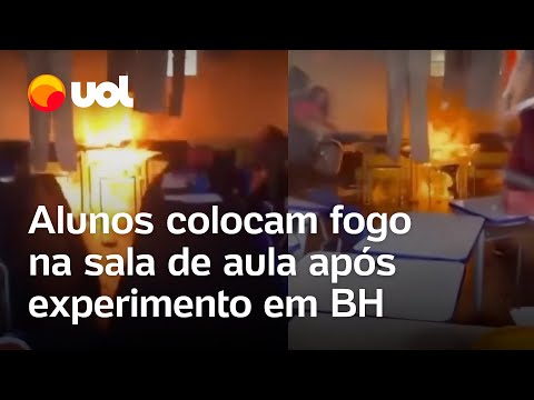 Alunos colocam fogo na sala de aula após experimento em colégio de BH; veja vídeo