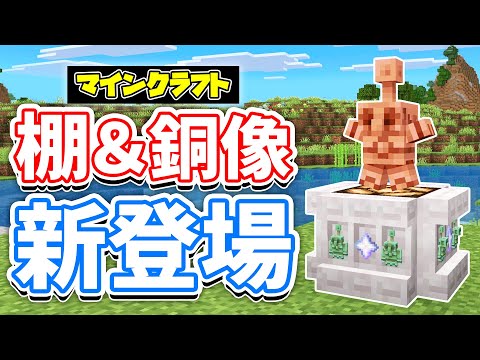 【マイクラ】棚(Shelf)が新登場！縦ハーフブロックのように配置可能！銅像＆銅ゴーレム・染料の刷新など詳しく解説！【マインクラフト】統合版ベータ1.21.110.20 最新アップデート情報
