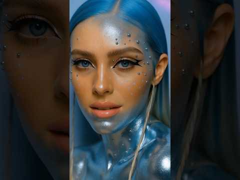 AI Hyperstyle: Cosmic Blue Hair Look! #AIart #Viral #futurestyle #beautyhacks #midjourney  #sora #ai