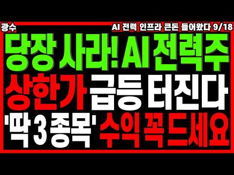 AI 전력 대장주 주가전망) AI 전력 전선 원전 인프라 상한가 급등 터진다 '딱 3종목' 꼭 미리 챙겨드세요  | 급등주 관련주 주도주 주식전망 디에스경제타임즈 광수
