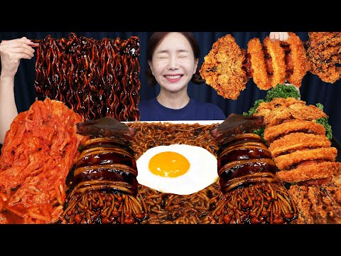 짜파게티 🔥 오징어 팽이버섯 먹방 Jjajang Squid & Enoki Mushrooms Jjapaghetti Fried Calamari Mukbang ASMR Ssoyoung