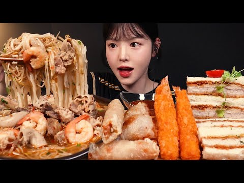 SUB)매운 우곱새&왕갈비 쌀국수 먹방!🔥바삭쫀득 짜조튀김까지 해장 좀 할게요..리얼사운드 Spicy Rice Noodles Mukbang Asmr