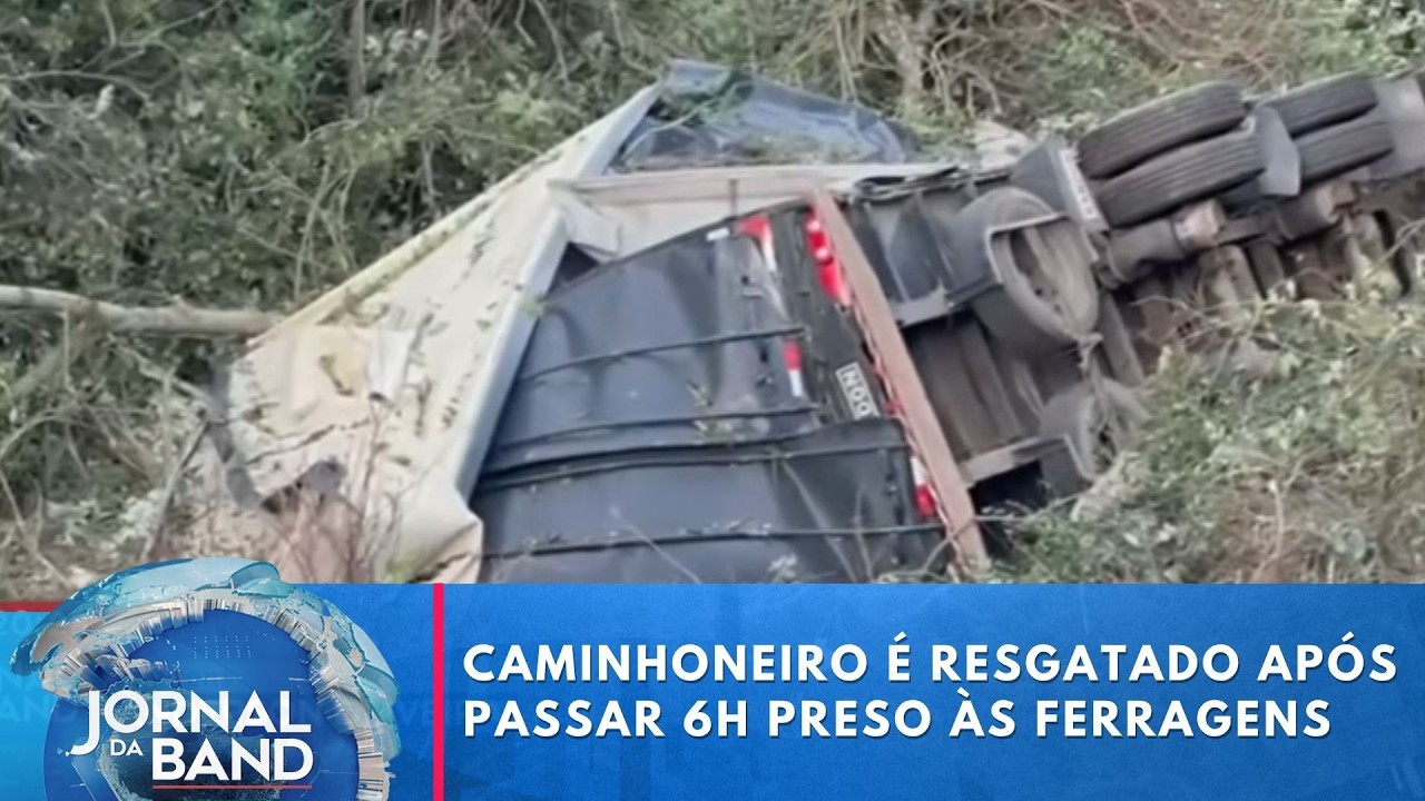 Caminhoneiro é resgatado após passar 6h preso às ferragens | Jornal da Band