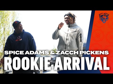 Spice Adams rides with Zacch Pickens to rookie minicamp | Chicago Bears video clip